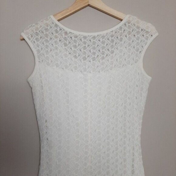 DONNA White Lace Stretchy Knee Length Midi Dress Sz M - Picture 7 of 10